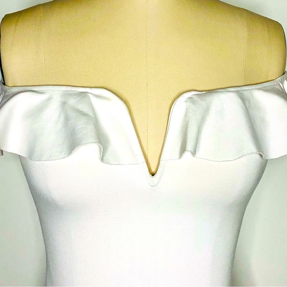 GUESS White Off-Shoulder Ruffle Stretch Bodysuit - Picture 3 of 9